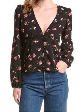 1 State Women’s Winter Luxe Floral V neck Blouse Size 0 new